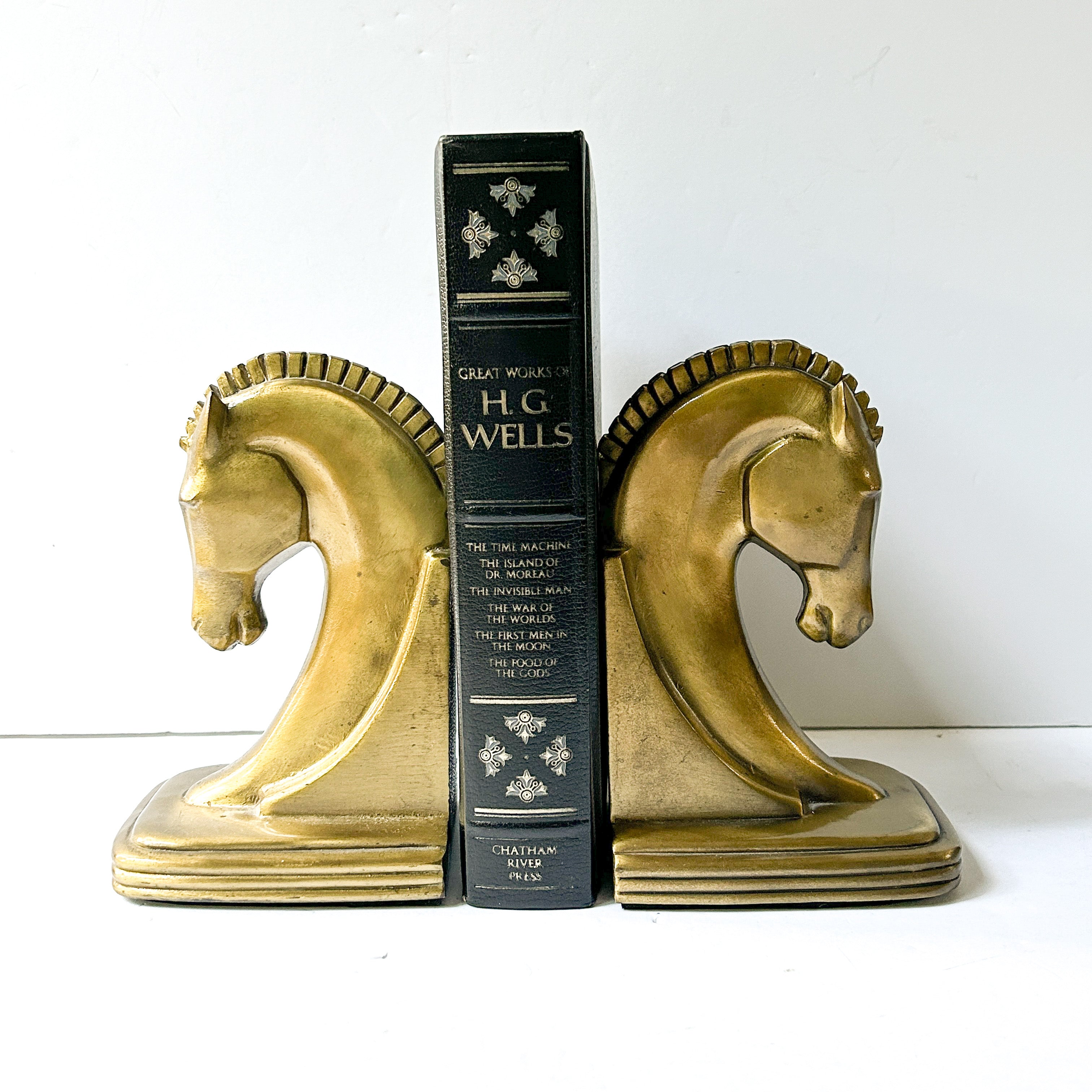 Individual Polished Brass Horse Head Bookend