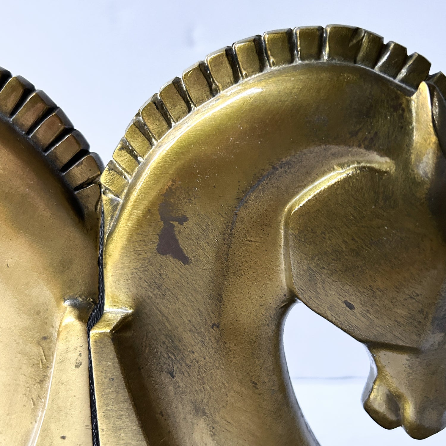 Vintage Art Deco Style Horse Head Bookends, Antiqued Brass Tone