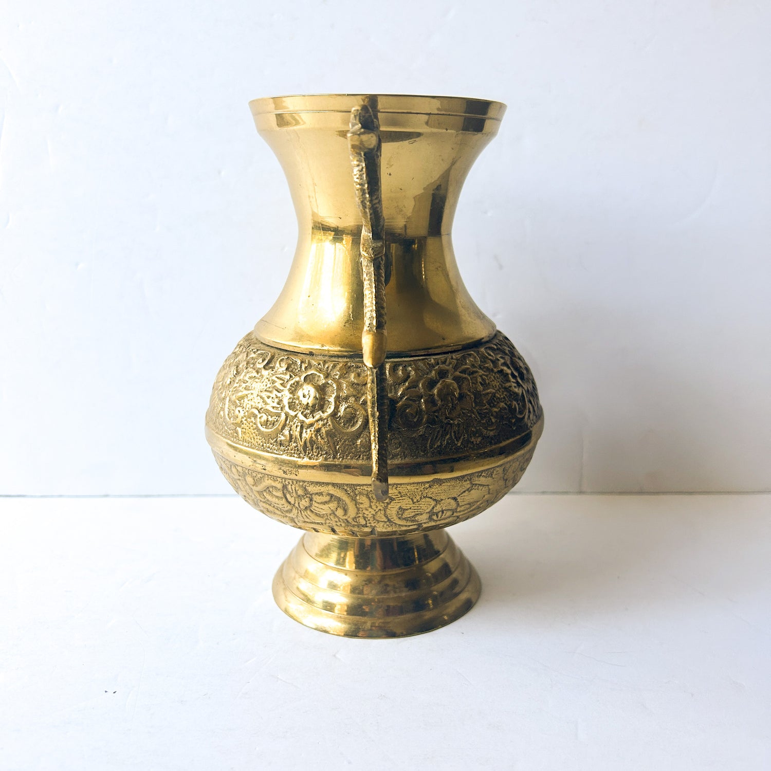 Edwardian Brass Bird Based & Etched Glass Specimen Flute Vase