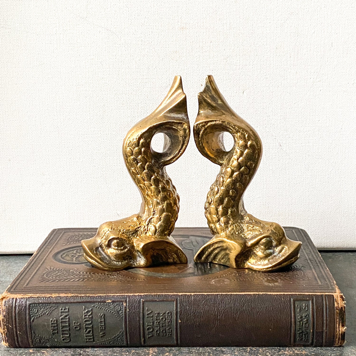 Brass Fish 7.25” & Lucite Fly Fishing Bookends Auction