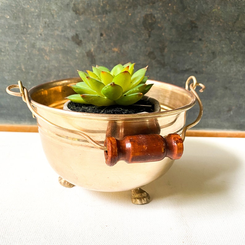 Small Vintage Brass Cauldron, Brass Bucket